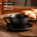 Axyaa Frosted Stone Ceramic Latte Flower Cup - Retro Luxury Black & White Mug
