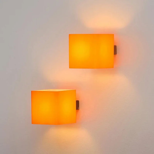 Nordic Style Orange Glass Square Wall Lamp for Living Room, Bedroom, Hallway by Axya