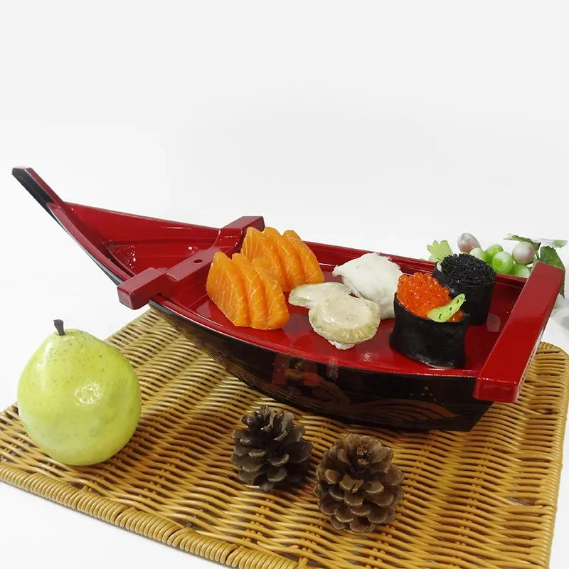 Axya Sushi Sashimi Boat Tray - Black Red Salmon Plate Server