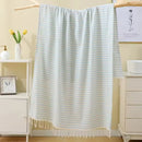Axyaa Turkish Beach Towel: Extra Large, Thick 100% Cotton, Blue Thin Stripes, Tassel Design