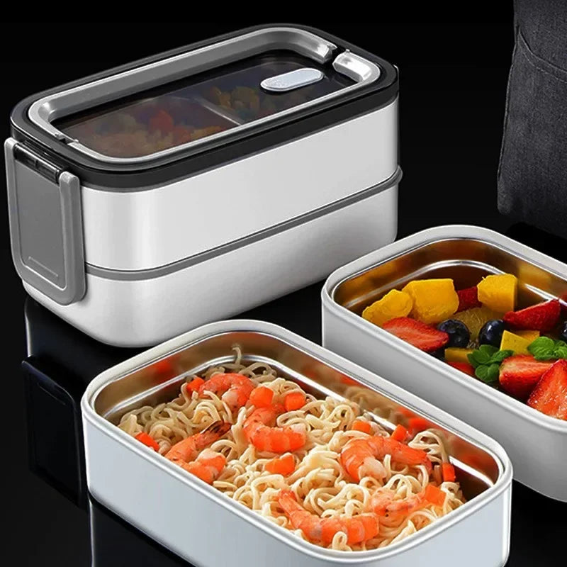 Axyaa Stainless Steel Insulated Bento Box 2 Layers with Thermal Bag