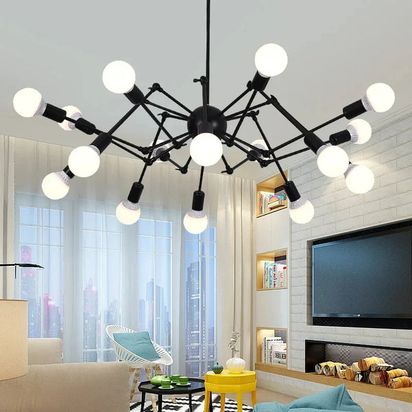 Adjustable Spider Iron Chandelier, Industrial Satellite Lighting for Living Room by Axyaa