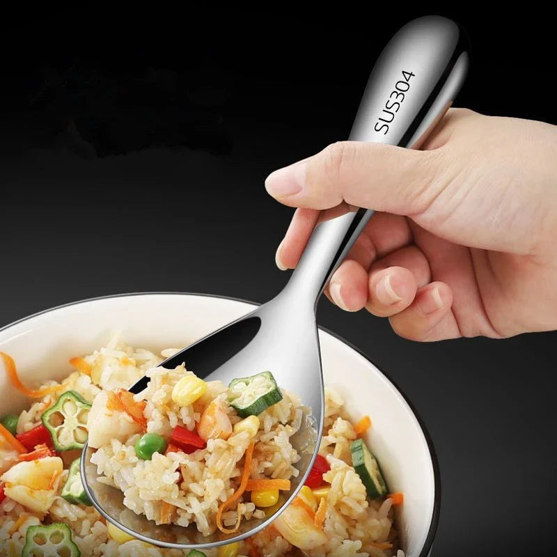 Axyaa Stainless Steel Hollow Handle Rice Spoon with Large Capacity - Deep & Thicken