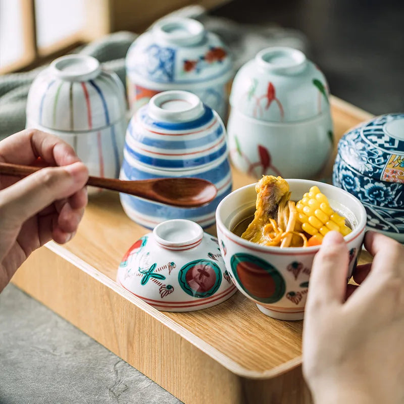Axya Ceramic Stew Pot with Cover Bowl for Dessert & Soup - Hotel Commercial Grade