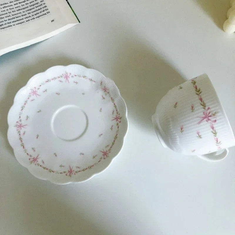 Axyaa Vintage Relief Ceramic Coffee Cup and Saucer Set