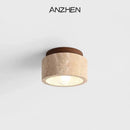 Axyaa Japanese Style Stone Wood Round LED Ceiling Lamp for Living Room; 110V220V