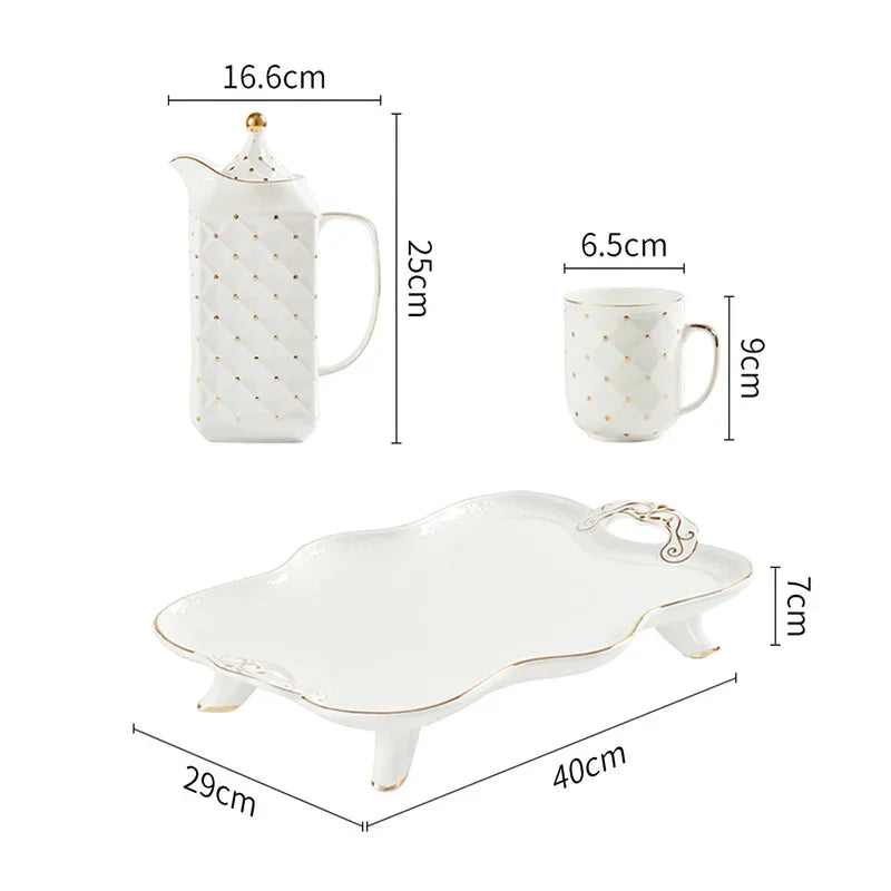 Axya Nordic Gold Ceramic Coffee Set with Tray and Tea Set Pot