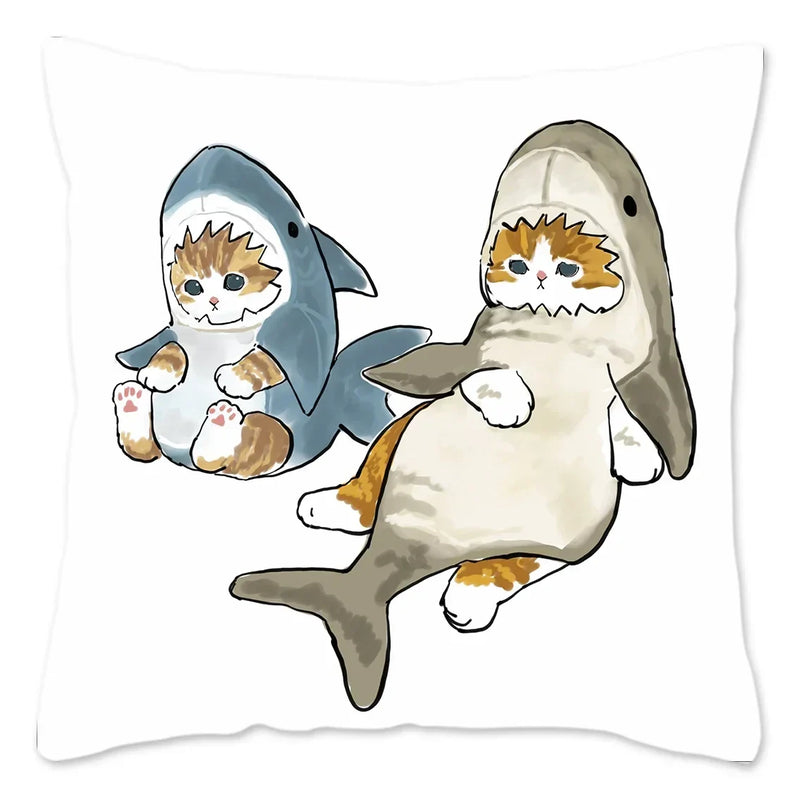 Axyaa Cat Shark Pillow Case: Kawaii Sofa Cushion Cover 45x45cm