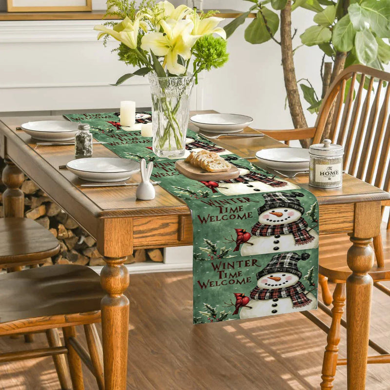 Axyaa Christmas Snowman Table Runner for Home Decoration and Dining Tables
