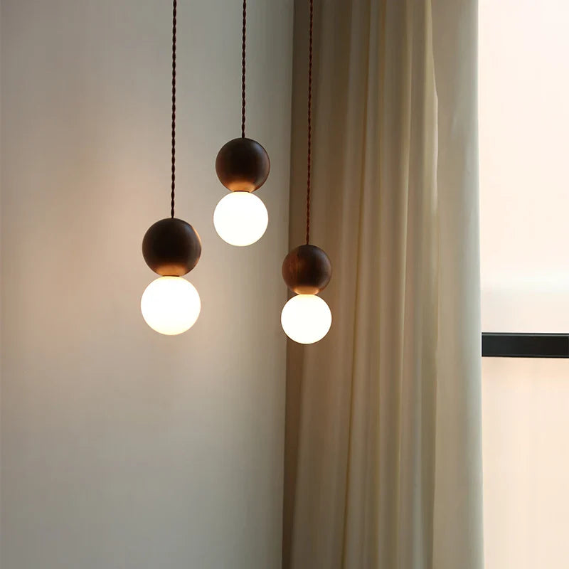 Axyaa Wood Glass LED Pendant Light Headboard Chandelier Black Walnut