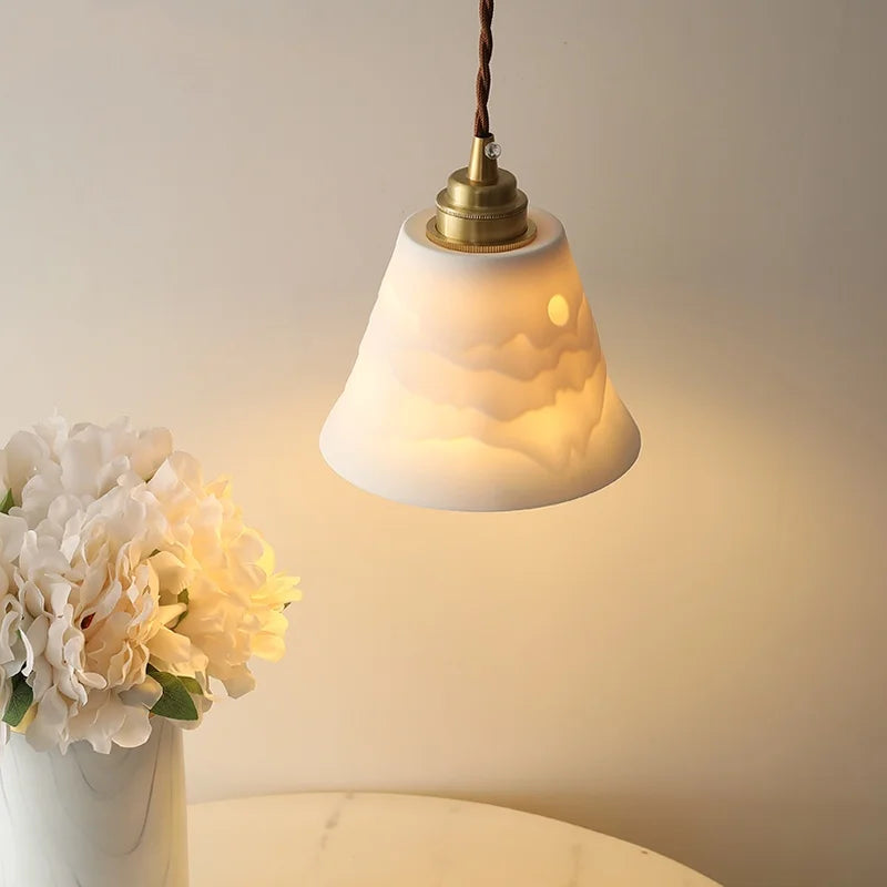 Axyaa White Ceramic LED Pendant Light Fixture with Copper Nordic Design