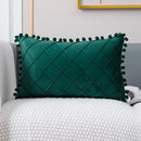 Velvet Green Pompom Throw Pillow Covers - Elegant Axyaa Cushion Case for Christmas Home Decor