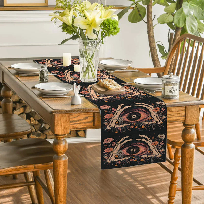 Axyaa Halloween Table Runner Farmhouse Decor Holiday Party Branches Flowers Leaves
