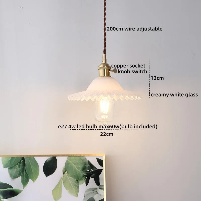 Axyaa White Ceramic LED Pendant Light Fixture with Copper Nordic Design