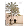 Morocco Architecture Islamic Canvas Art Print with Beige Flower Palm Tree Painting - Axyaa