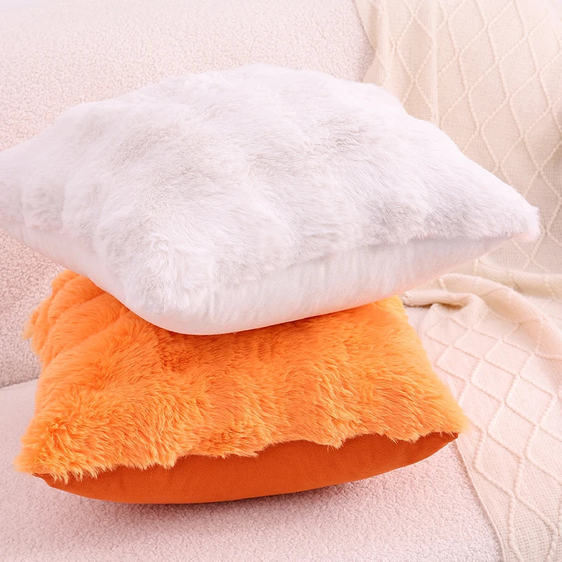 Axyaa Plush Faux Rabbit Fur Throw Pillow Covers