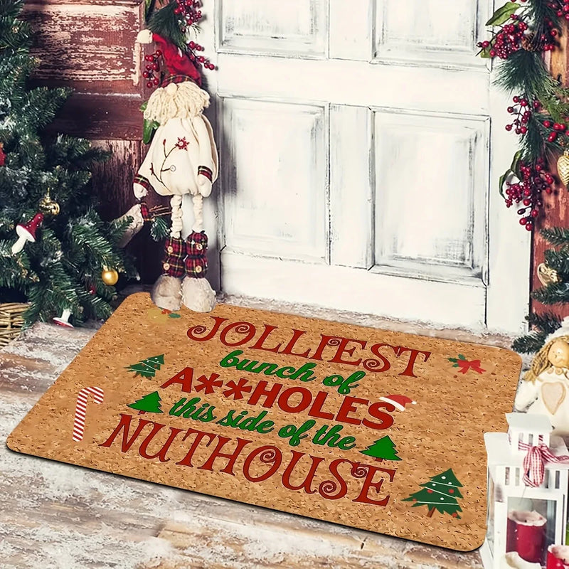Axyaa Christmas Decoration Door Mat with "The Happiest Hole" Design