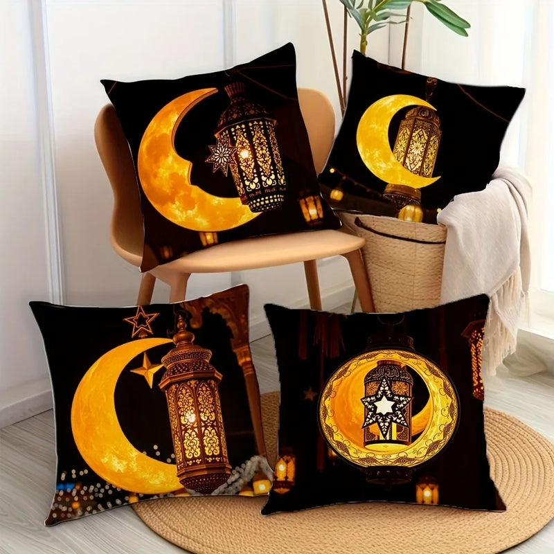 Axyaa Ramadan Crescent Moon Fasting Lamp Pillow Cover for Home Décor