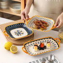 Axyaa Japanese Square Plates with Double Ears, Microwave and Oven-Safe, Set of 2