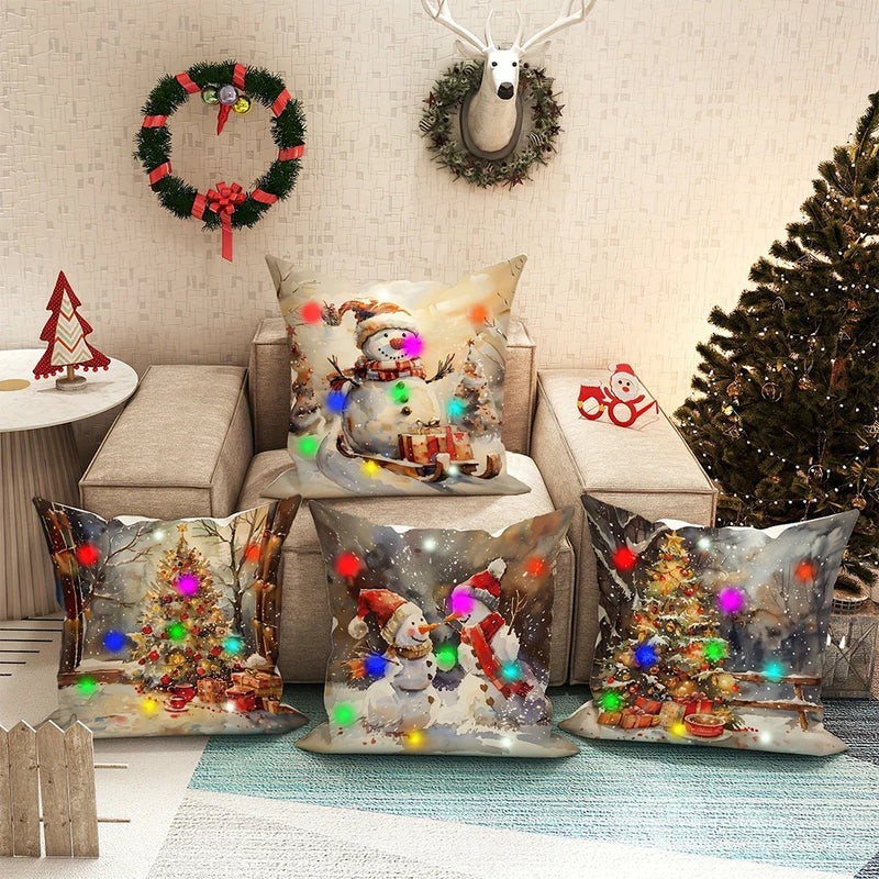 Axyaa Snowman & Christmas Tree LED Pillowcase for Festive Home Decor & Gifts