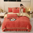 Axyaa Carved Milk Fleece 4-Piece Bed Skirt Set, Winter Warm & Cozy