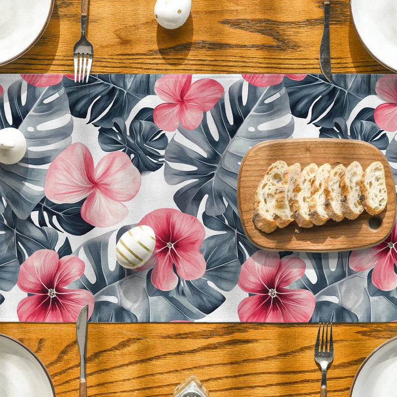 Axyaa Tropical Bamboo Flowers Table Runner for Dining and Party Decor