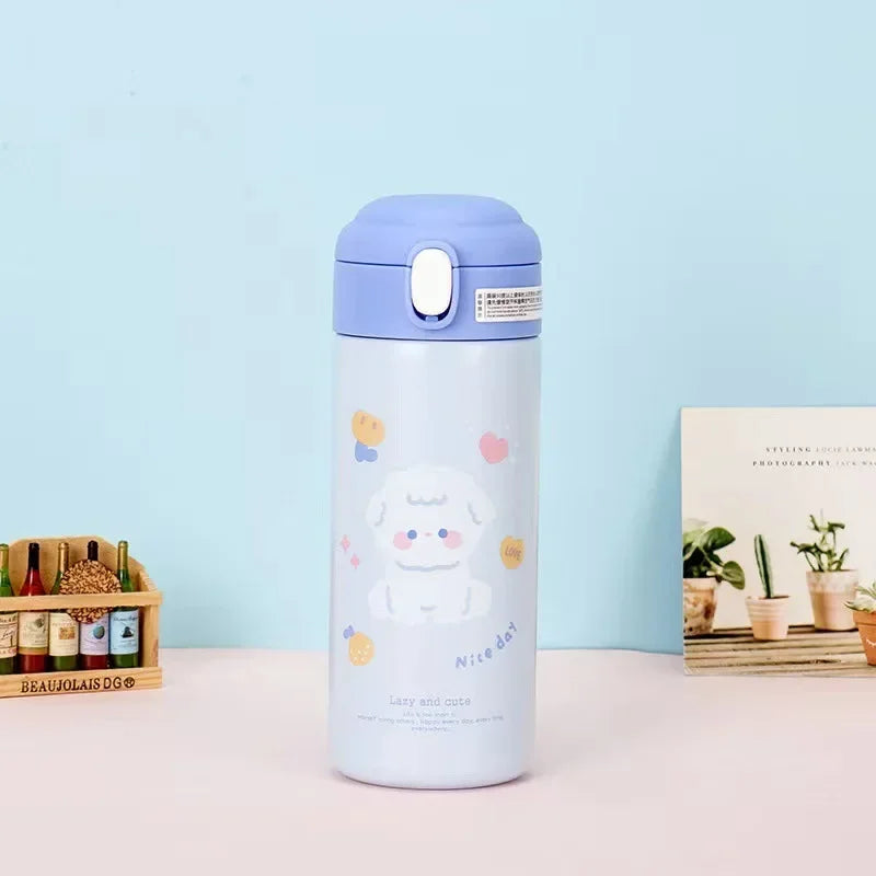 Axyaa 380ml Stainless Steel Vacuum Flask with Straw - Cute Thermal Insulation Water Bottle