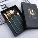 Axyaa Gold Stainless Steel Cutlery Set, 30Pcs Western Tableware Fork Knife Spoon Set