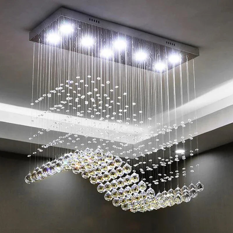 Axyaa Modern Rectangle K9 Crystal Chandelier LED Pendant Light for Living Room and Cafe
