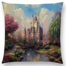 Axyaa Rustic Landscape Castle Lighthouse Oil Painting Cushion Cover