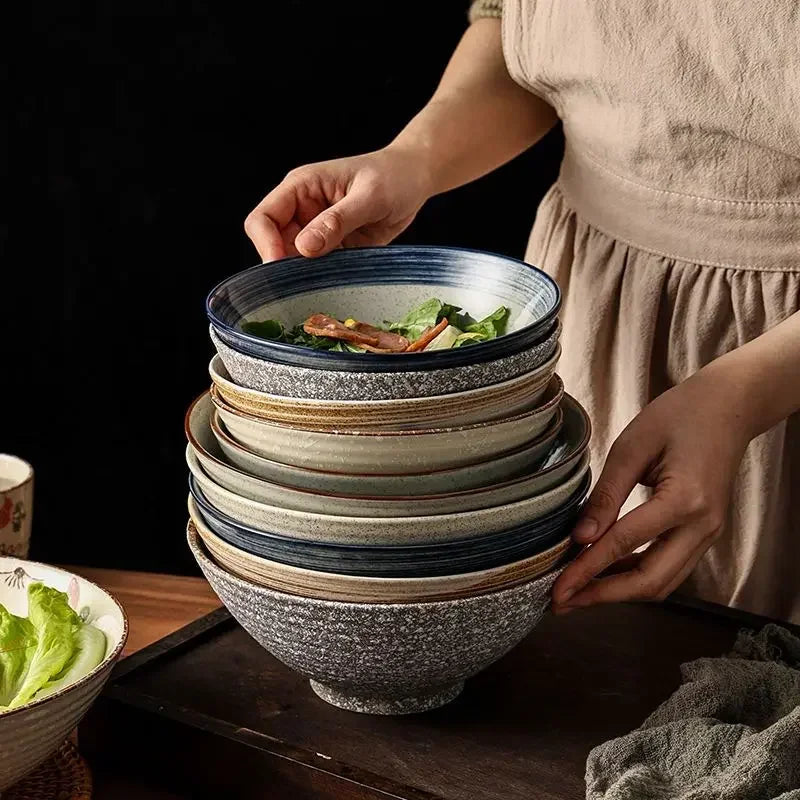 Axya Ceramic Noodle Bowl Set for Ramen, Salad, or Snacks - Household and Commercial Use