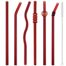 Axyaa Glass Straw Set - Red, Creative, High Borosilicate, with Brush