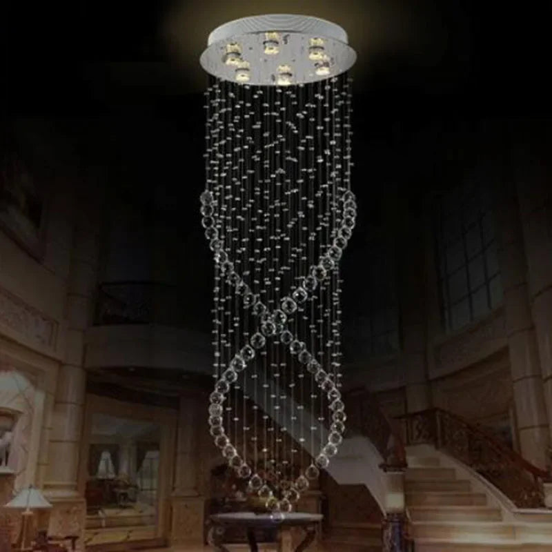 Axyaa Crystal Chandelier: Modern LED Pendant Light for Duplex Stairs, Kitchen, Dining Room.