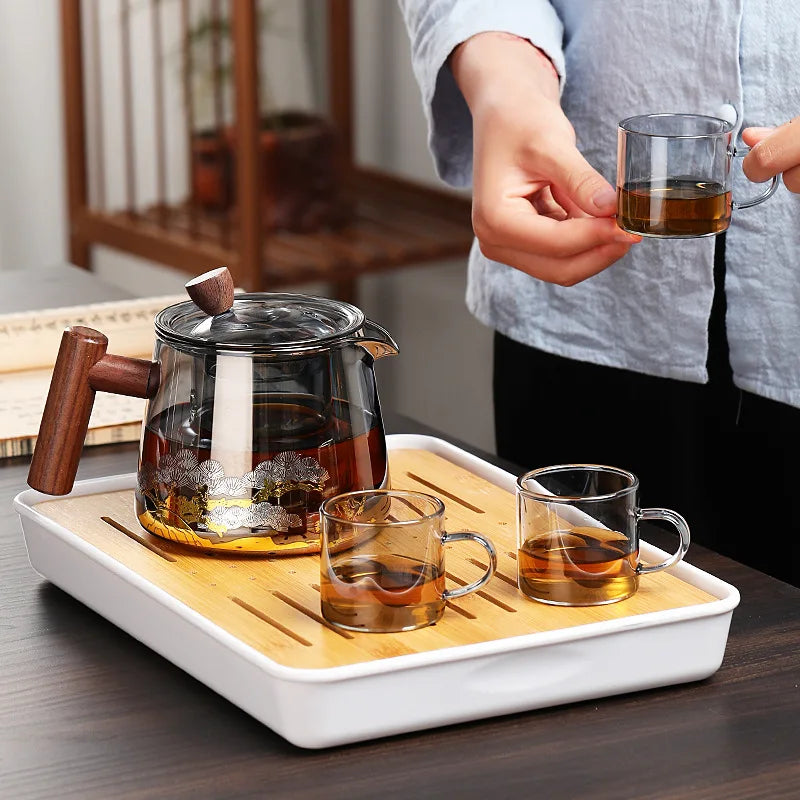 Axya Glass Teapot Set with Wooden Handle and Double Layer Filter