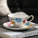 Axyaa Elegant Bone Porcelain Tea Cup Set with Golden Trim, Floral Pattern Dining Decor