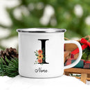 Axyaa Flower Letter Enamel Mug - Personalized Alphabet Camping Tea Coffee Cup