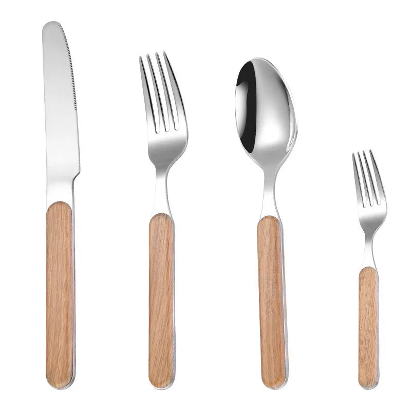 Axyaa Stainless Steel Cutlery Set with Wooden Handle - Western Dinnerware Gift
