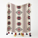 Axyaa Bohemian Fringed Cotton Knit Throw Blanket - Reversible Tassel Accent Lap Blanket
