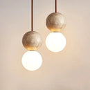 Axyaa Stone Cream Pendant Light Chandelier for Home Bedroom, Retro Style Bedside Hanging Lamp