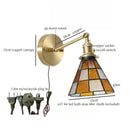 Axyaa Tiffany Glass LED Wall Lamp Pull Chain Switch Vintage Copper Wall Lights