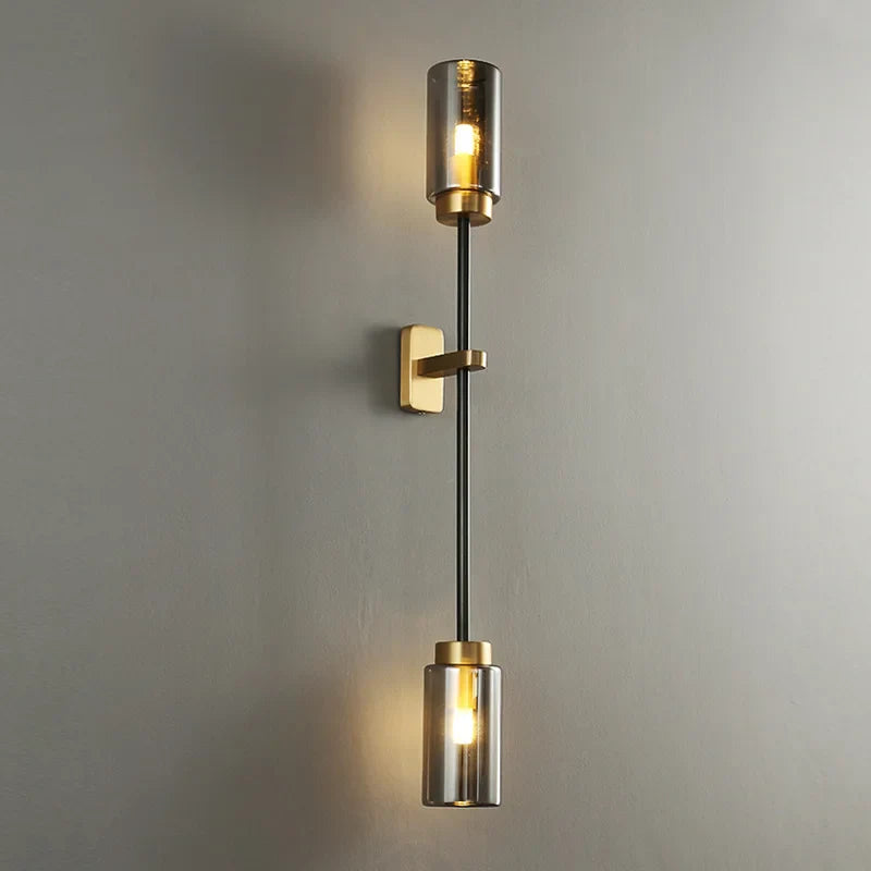 Axyaa Smokey Gray Glass LED Wall Lights Linear Brass Indoor Decor Luxe Hotel Living Room