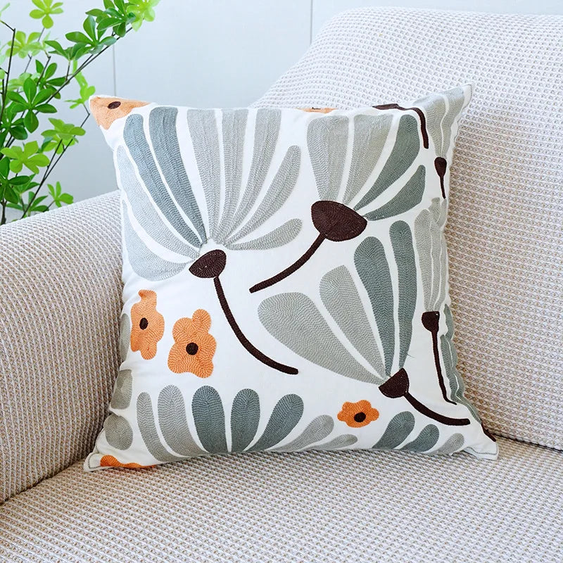 Axyaa Wild Floral Plant Embroidery Pillow Cover, 45x45cm, Country Style