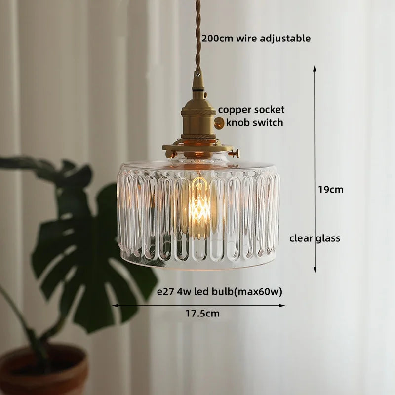 Axyaa Clear Glass LED Pendant Lamp with Knob Switch - Modern Copper Hanglamp