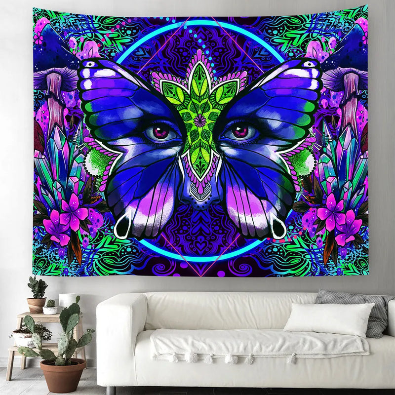 Axyaa Psychedelic Mushroom Jellyfish Skull Tapestry for Home Decor