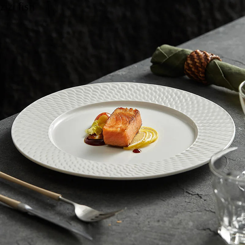 Axya Relief Texture Ceramic Dining Plate Steak Pasta Dessert Molecular Cuisine Tableware