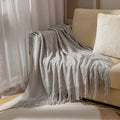 Axyaa Boho Chic Knit Throw Blanket Yellow & Green Fringed Edges for Home Decor