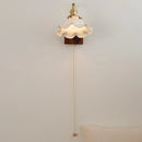 Axyaa Brass Flower LED Wall Lamp, Vintage Style, Wooden Base, E27 Bulb