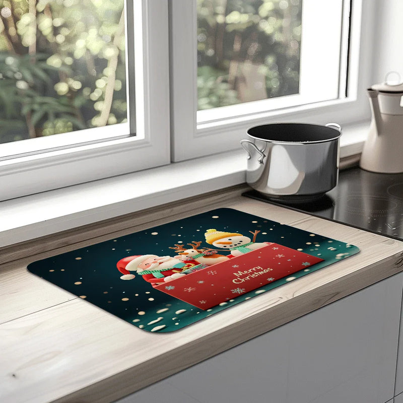 Axyaa Christmas Kitchen Drain Pads Tableware Mat Set