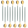 Axyaa Long Handle Mirror Ice Spoon Set - 10Pcs Stainless Steel Flatware & Bar Tools