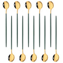 Axyaa Long Handle Mirror Ice Spoon Set - 10Pcs Stainless Steel Flatware & Bar Tools